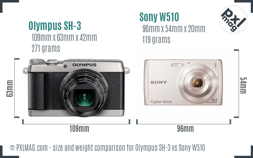 Olympus SH-3 vs Sony W510 size comparison