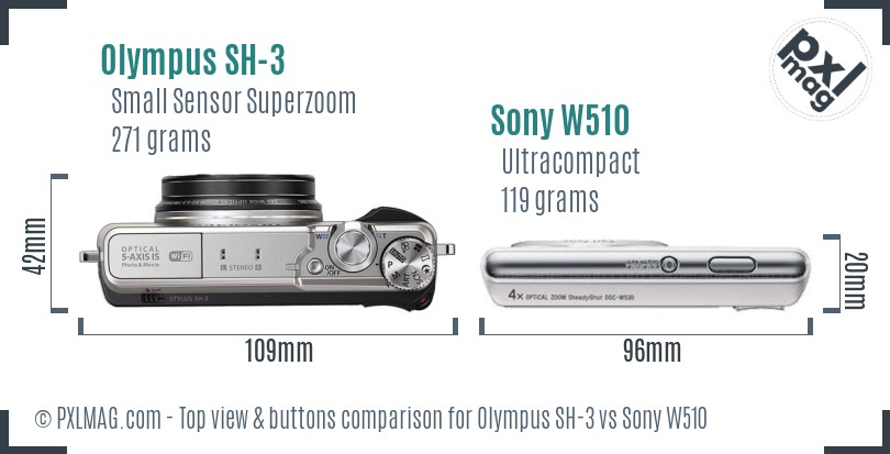 Olympus SH-3 vs Sony W510 top view buttons comparison