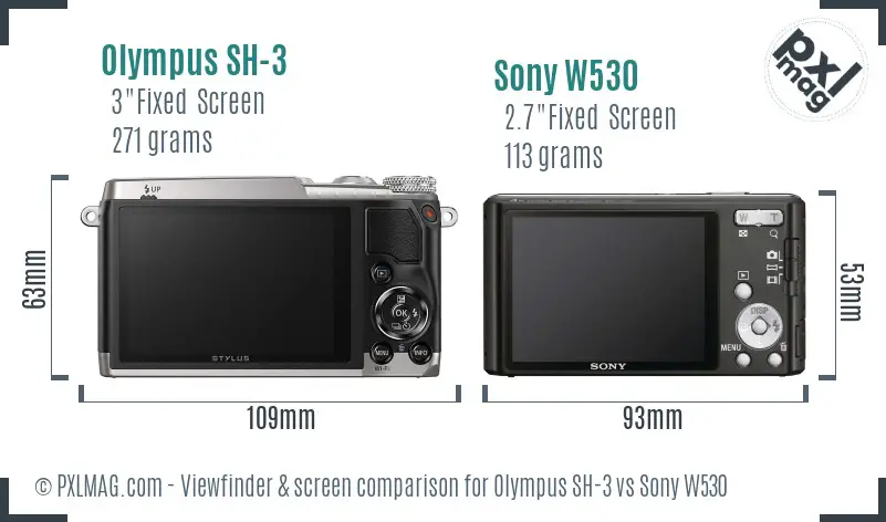 Olympus SH-3 vs Sony W530 Screen and Viewfinder comparison