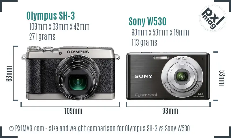 Olympus SH-3 vs Sony W530 size comparison