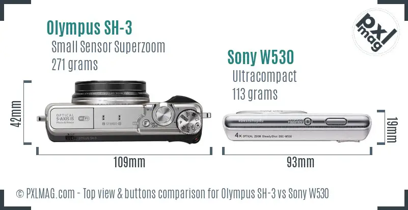 Olympus SH-3 vs Sony W530 top view buttons comparison