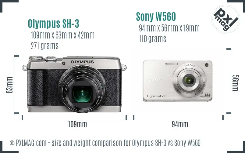 Olympus SH-3 vs Sony W560 size comparison