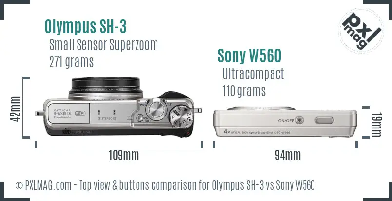 Olympus SH-3 vs Sony W560 top view buttons comparison