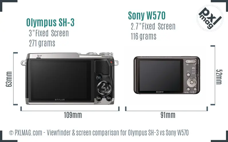 Olympus SH-3 vs Sony W570 Screen and Viewfinder comparison