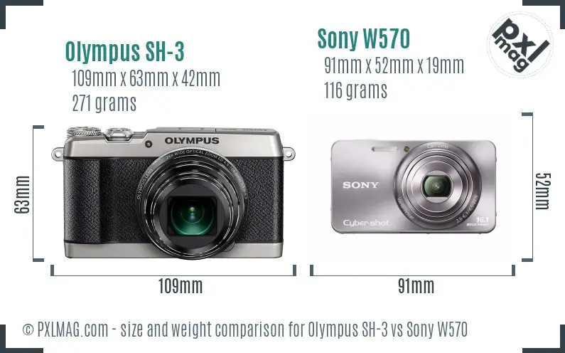 Olympus SH-3 vs Sony W570 size comparison