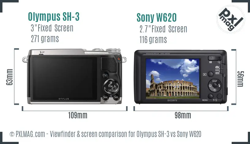 Olympus SH-3 vs Sony W620 Screen and Viewfinder comparison