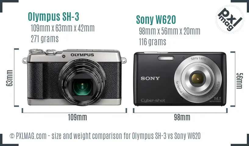 Olympus SH-3 vs Sony W620 size comparison