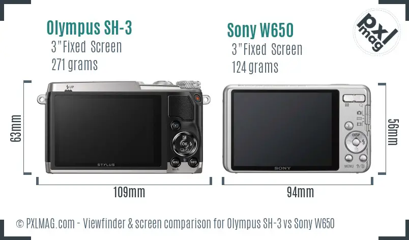 Olympus SH-3 vs Sony W650 Screen and Viewfinder comparison