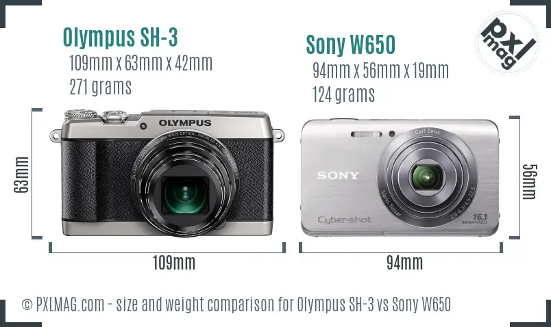 Olympus SH-3 vs Sony W650 size comparison
