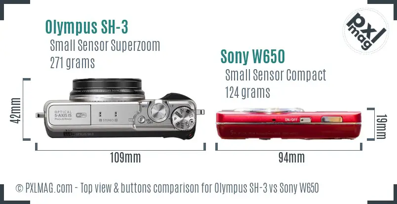 Olympus SH-3 vs Sony W650 top view buttons comparison