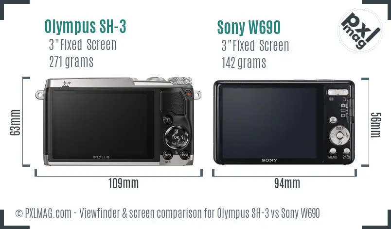 Olympus SH-3 vs Sony W690 Screen and Viewfinder comparison