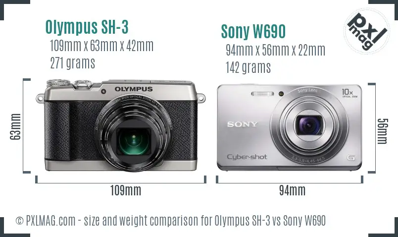 Olympus SH-3 vs Sony W690 size comparison