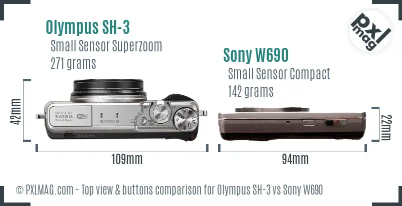 Olympus SH-3 vs Sony W690 top view buttons comparison