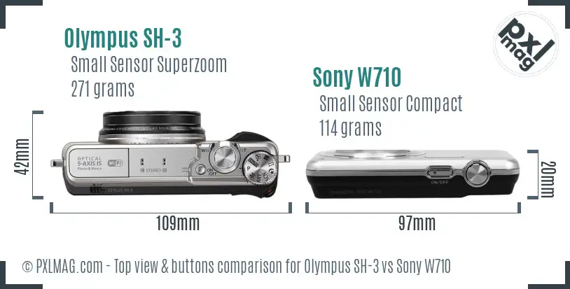 Olympus SH-3 vs Sony W710 top view buttons comparison