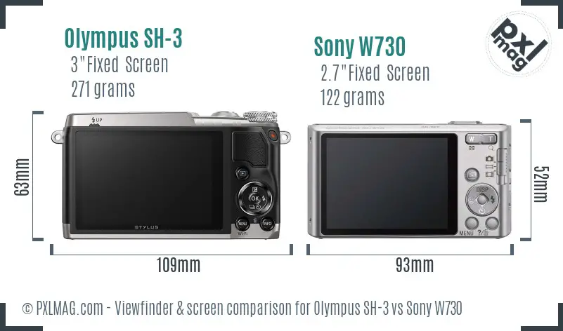 Olympus SH-3 vs Sony W730 Screen and Viewfinder comparison