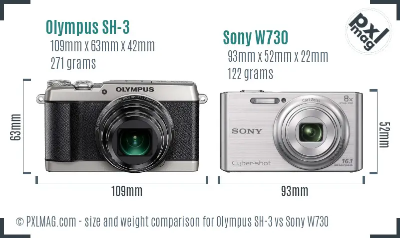 Olympus SH-3 vs Sony W730 size comparison