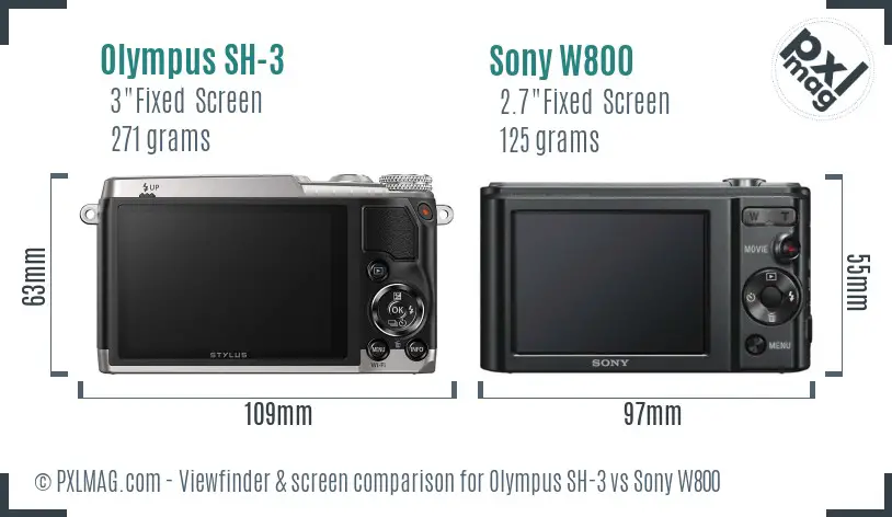 Olympus SH-3 vs Sony W800 Screen and Viewfinder comparison