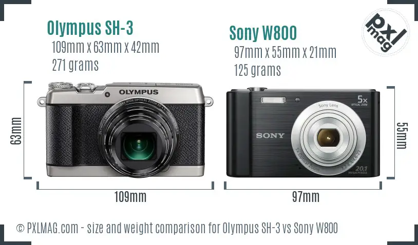 Olympus SH-3 vs Sony W800 size comparison