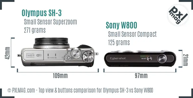 Olympus SH-3 vs Sony W800 top view buttons comparison