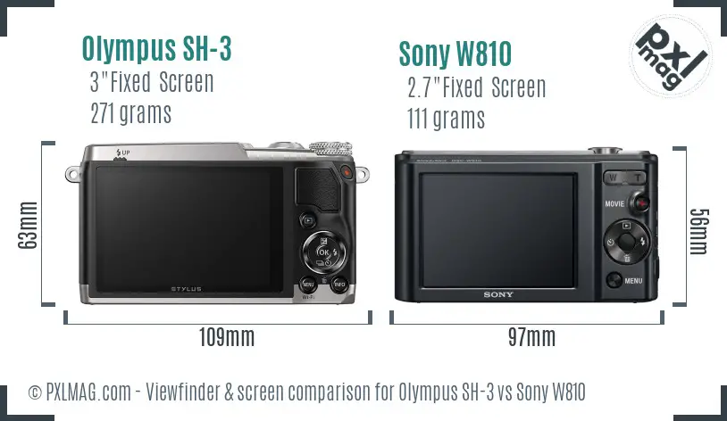 Olympus SH-3 vs Sony W810 Screen and Viewfinder comparison