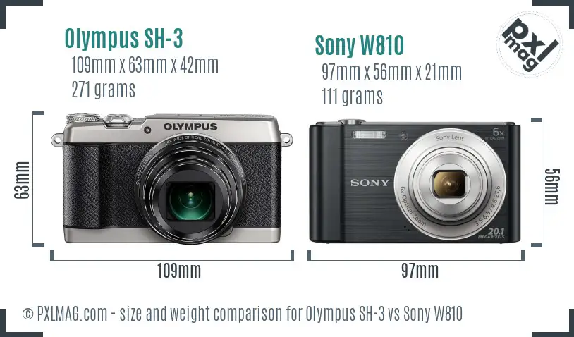 Olympus SH-3 vs Sony W810 size comparison