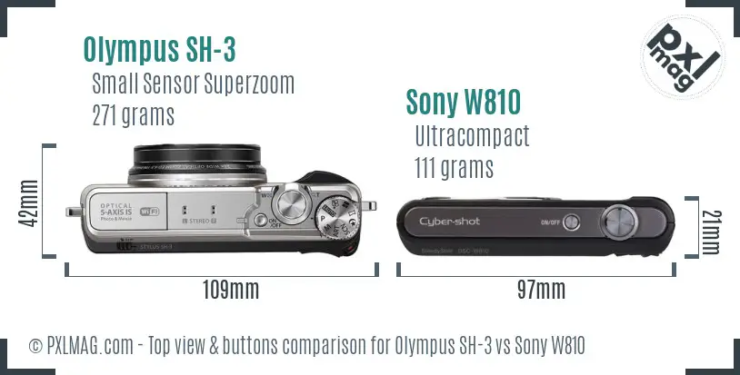 Olympus SH-3 vs Sony W810 top view buttons comparison