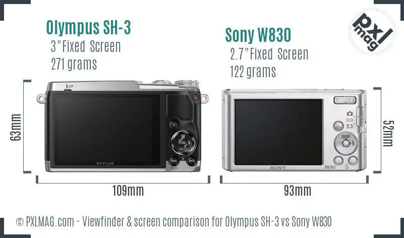 Olympus SH-3 vs Sony W830 Screen and Viewfinder comparison