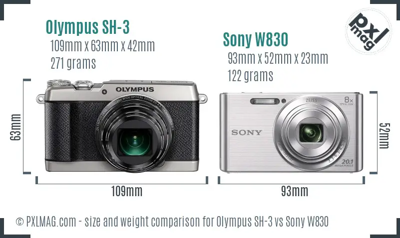 Olympus SH-3 vs Sony W830 size comparison