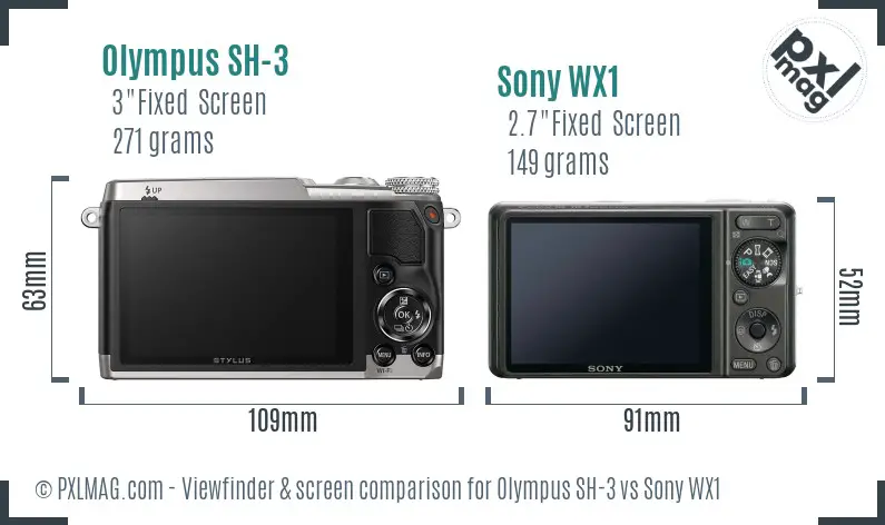 Olympus SH-3 vs Sony WX1 Screen and Viewfinder comparison