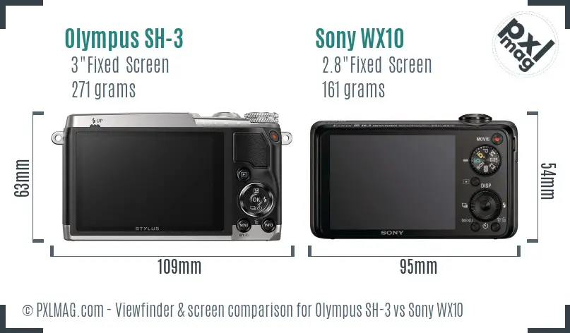 Olympus SH-3 vs Sony WX10 Screen and Viewfinder comparison