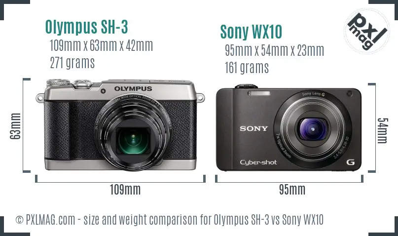 Olympus SH-3 vs Sony WX10 size comparison