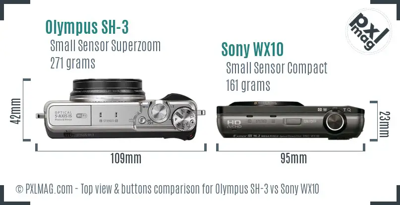 Olympus SH-3 vs Sony WX10 top view buttons comparison