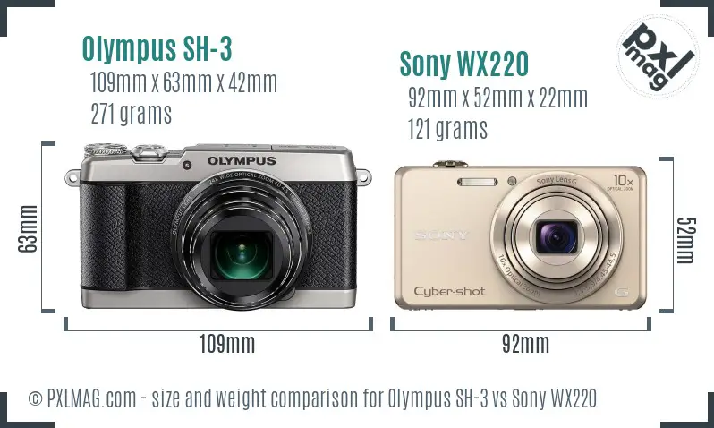 Olympus SH-3 vs Sony WX220 size comparison