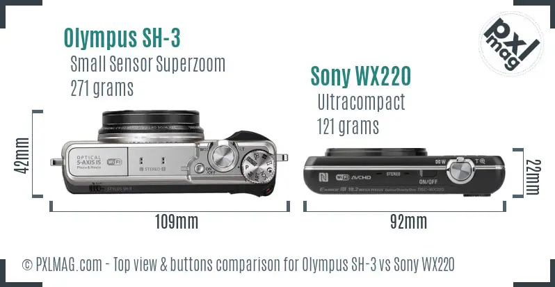 Olympus SH-3 vs Sony WX220 top view buttons comparison