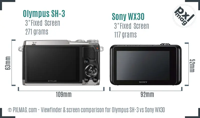 Olympus SH-3 vs Sony WX30 Screen and Viewfinder comparison