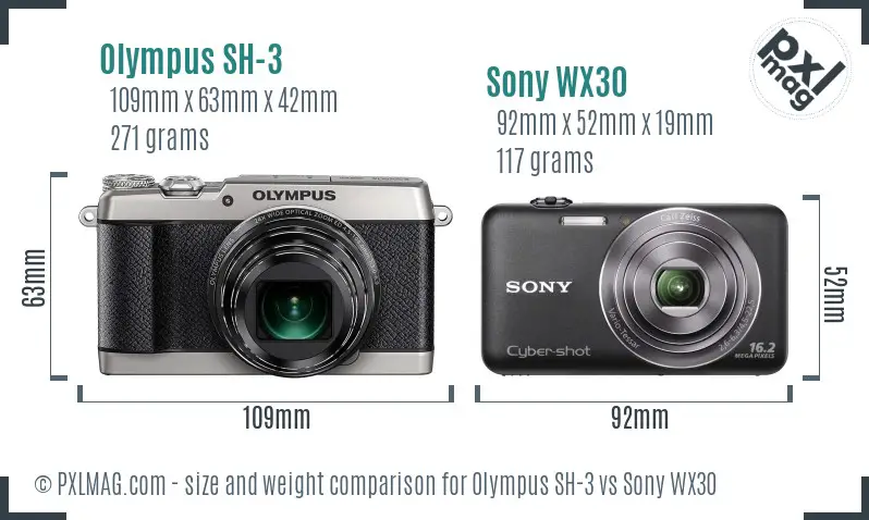 Olympus SH-3 vs Sony WX30 size comparison