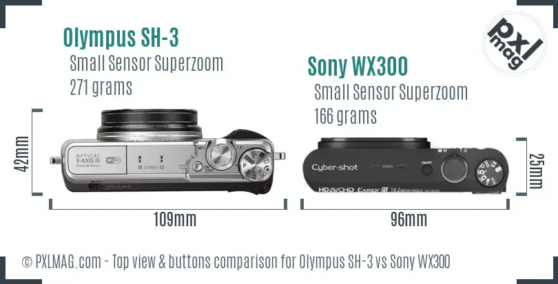Olympus SH-3 vs Sony WX300 top view buttons comparison