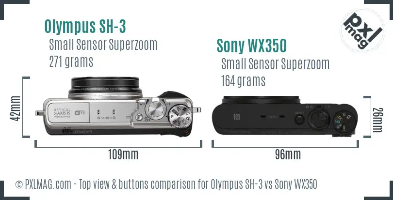 Olympus SH-3 vs Sony WX350 top view buttons comparison