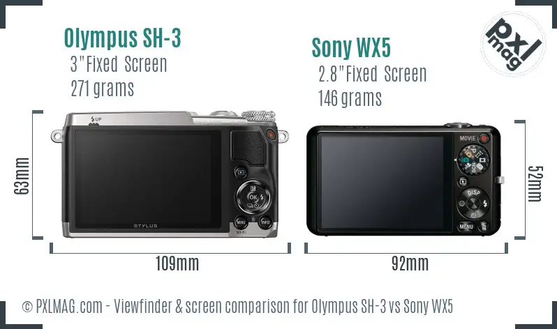 Olympus SH-3 vs Sony WX5 Screen and Viewfinder comparison