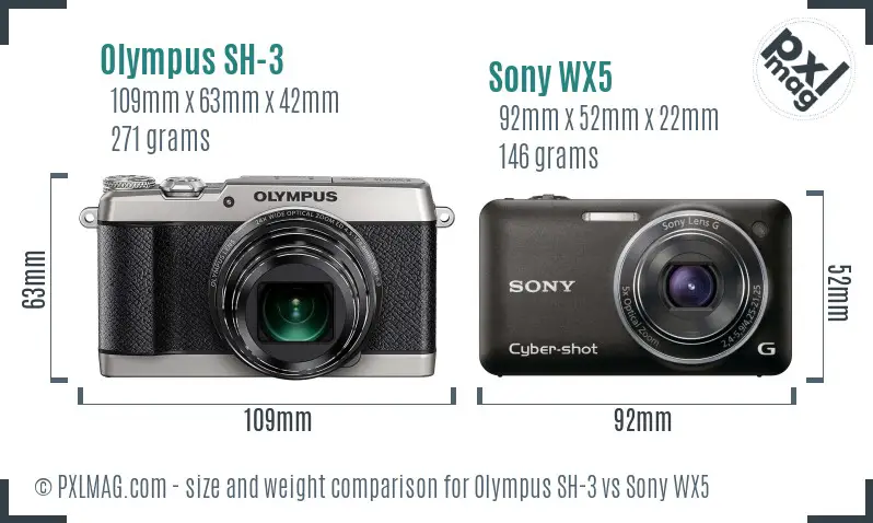 Olympus SH-3 vs Sony WX5 size comparison