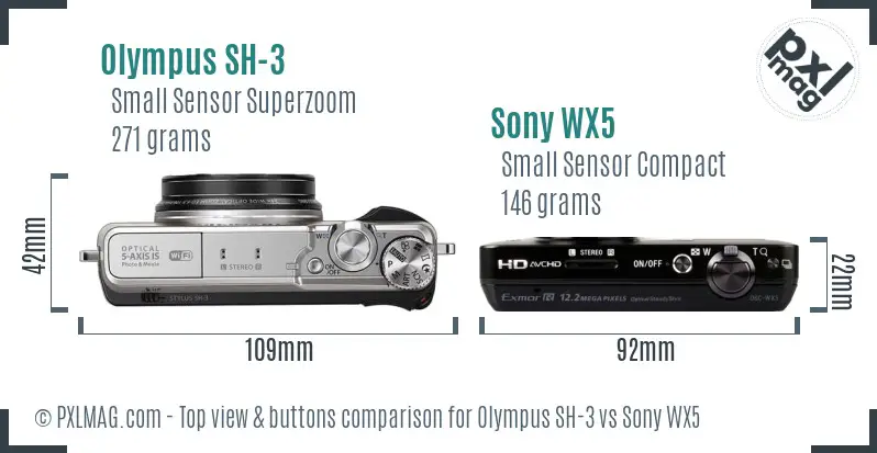 Olympus SH-3 vs Sony WX5 top view buttons comparison