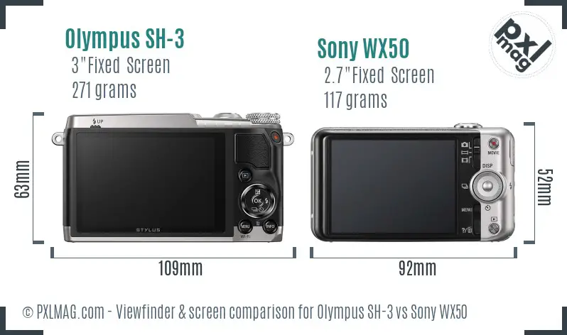 Olympus SH-3 vs Sony WX50 Screen and Viewfinder comparison