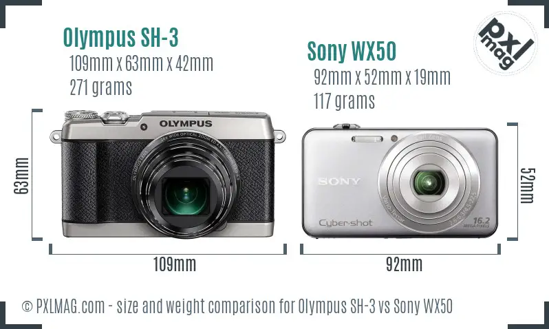 Olympus SH-3 vs Sony WX50 size comparison