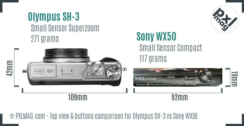 Olympus SH-3 vs Sony WX50 top view buttons comparison