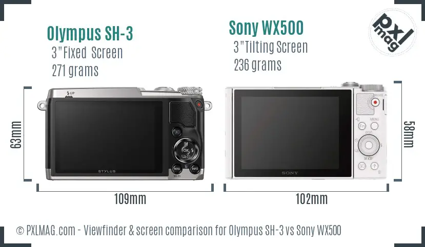 Olympus SH-3 vs Sony WX500 Screen and Viewfinder comparison