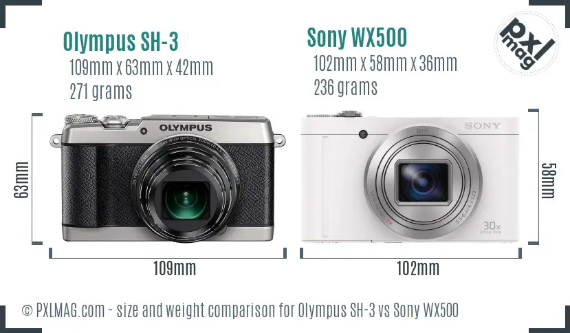 Olympus SH-3 vs Sony WX500 size comparison
