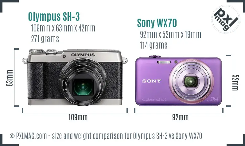 Olympus SH-3 vs Sony WX70 size comparison