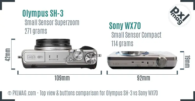 Olympus SH-3 vs Sony WX70 top view buttons comparison