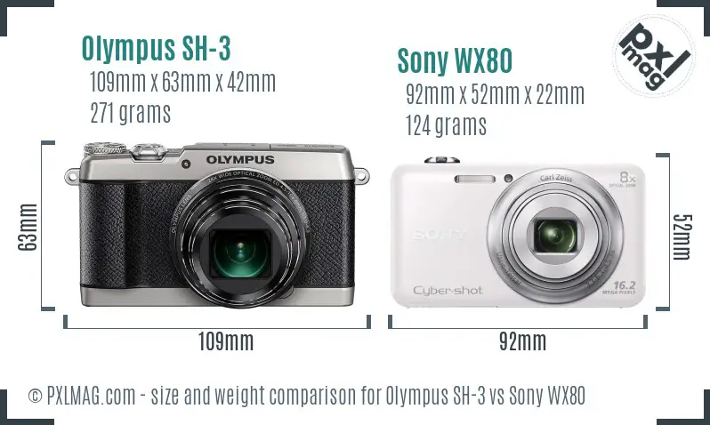 Olympus SH-3 vs Sony WX80 size comparison