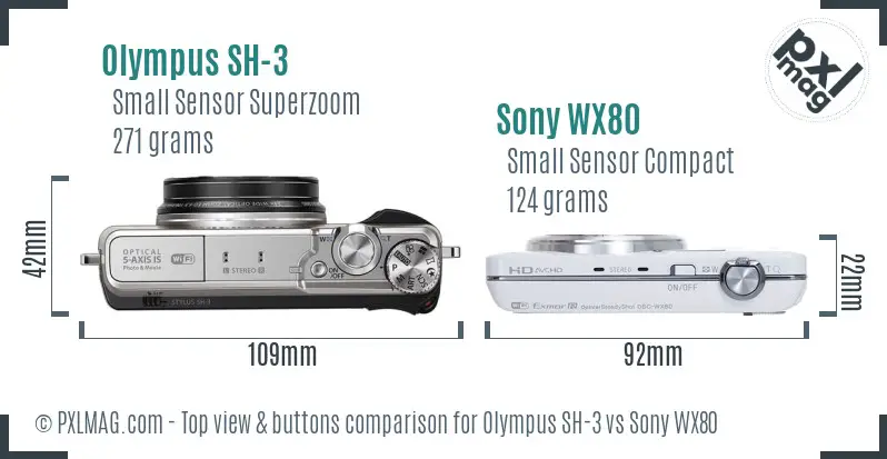 Olympus SH-3 vs Sony WX80 top view buttons comparison